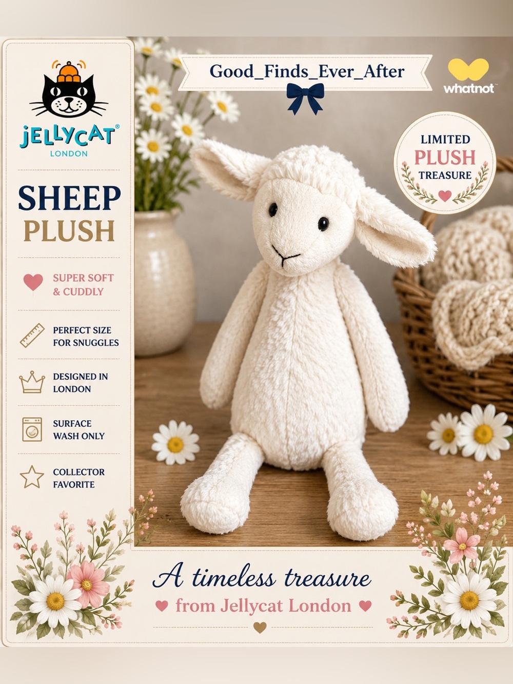 Jellycat London Cream Bashful Lamb Plush Stuffed Animal 13 » like new
